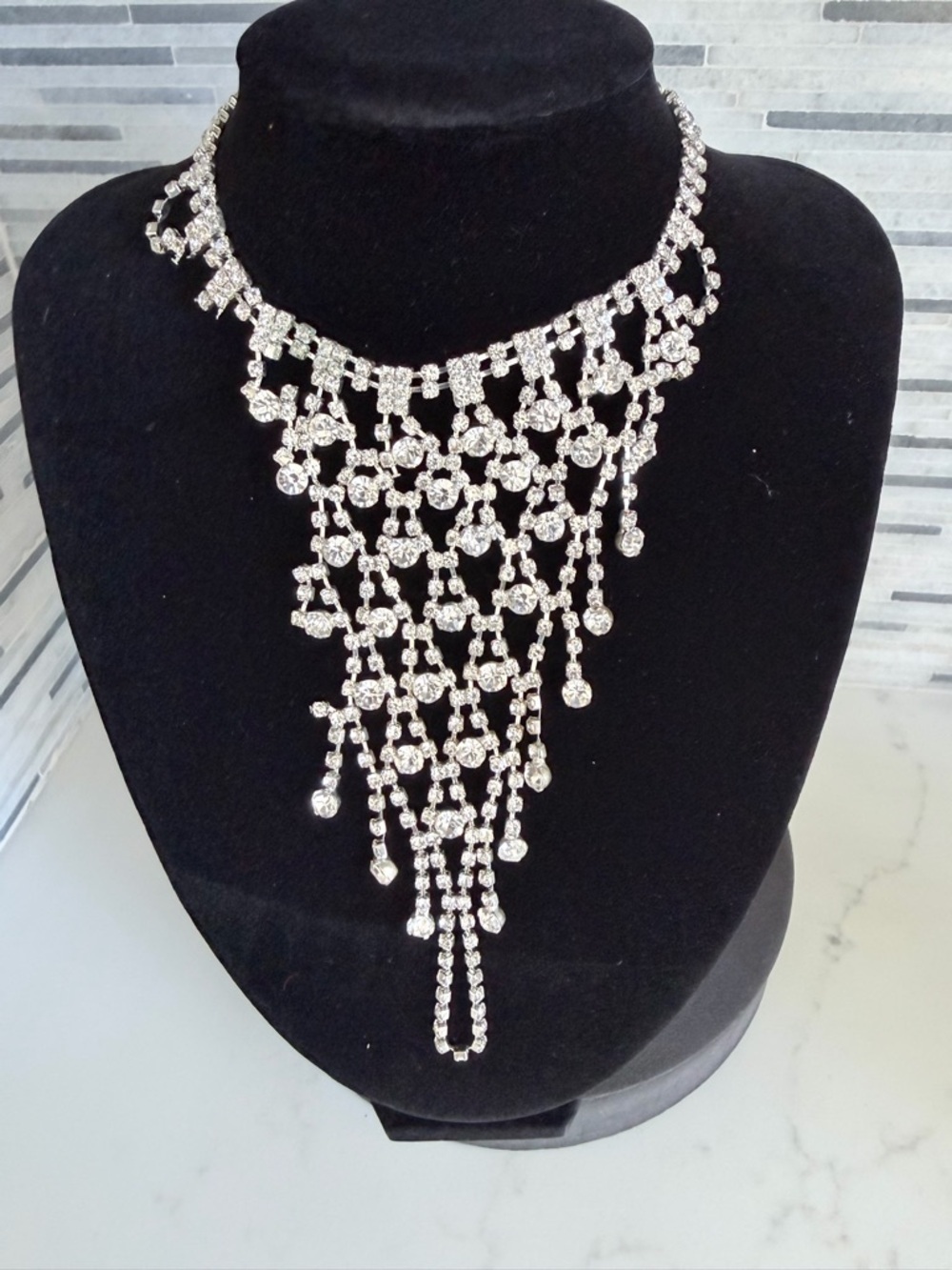 Crystal Cascade Statement Necklace - Silver